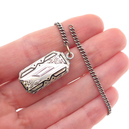 925 Sterling Silver 2-Tone Antique Art Deco Enamel Belt Loop Pocket Watch Chain