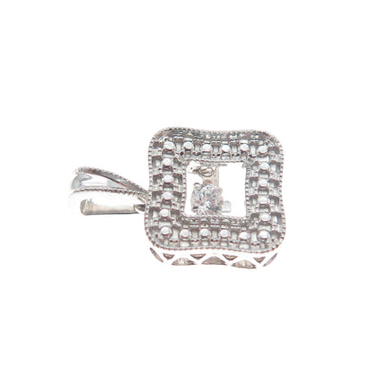 925 Sterling Silver Round-Cut Shaped C Z Square Minimalist Pendant