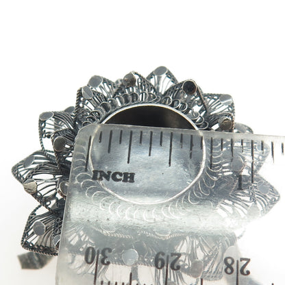925 Sterling Silver Vintage Floral Filigree Oxidized Candlestick