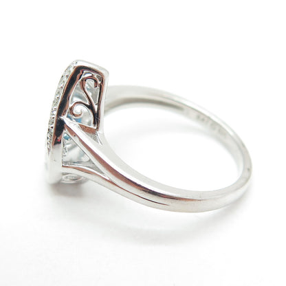 SAI Sterling Silver Real Round-Cut Diamond & Blue Topaz Teardrop Ring Size 6.75