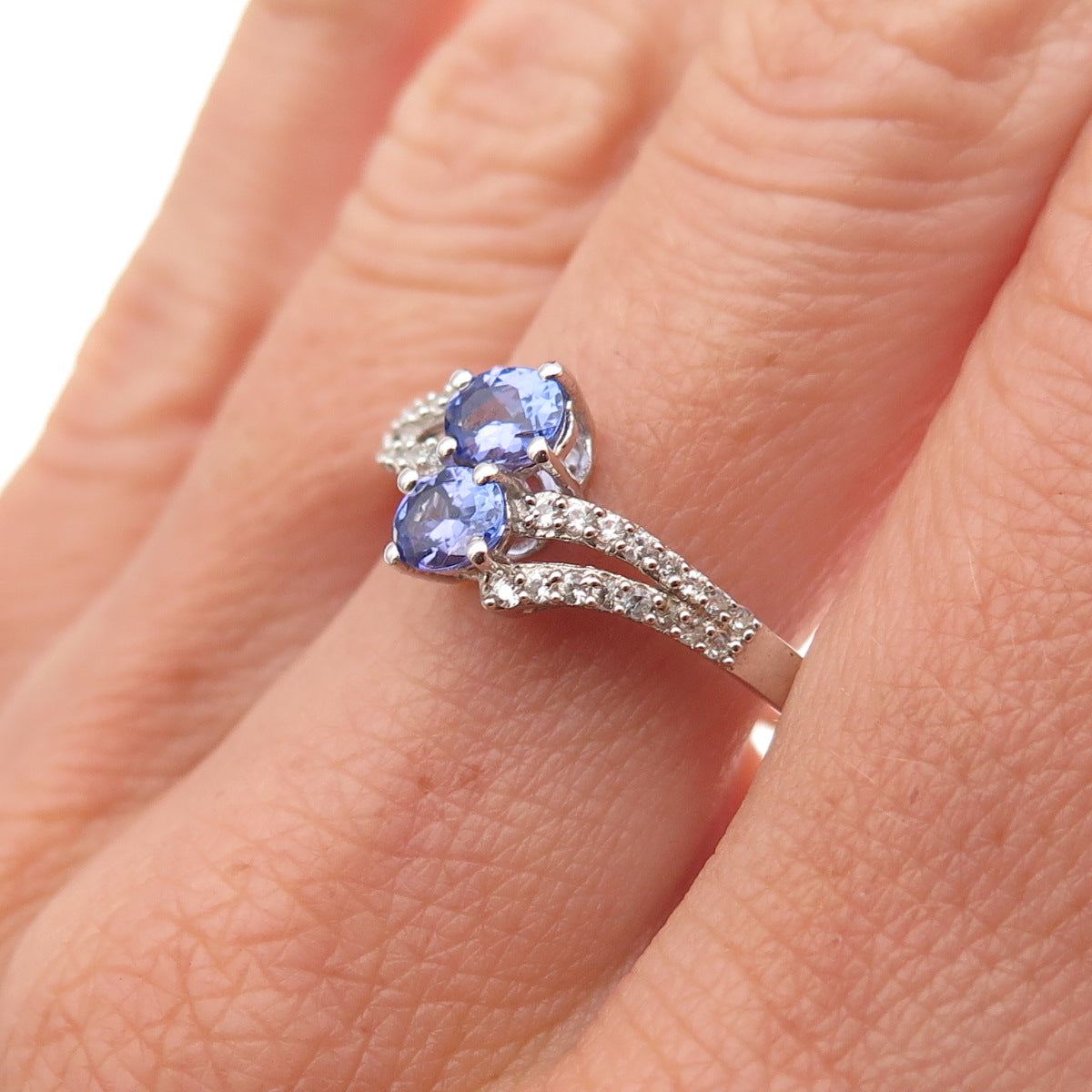 Chuck Clemency 925 Sterling Silver Real Tanzanite & White Topaz Ring Size 8.25