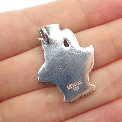 LENOX 925 Sterling Silver 2-Tone Vintage C Z Snowman Slide Pendant