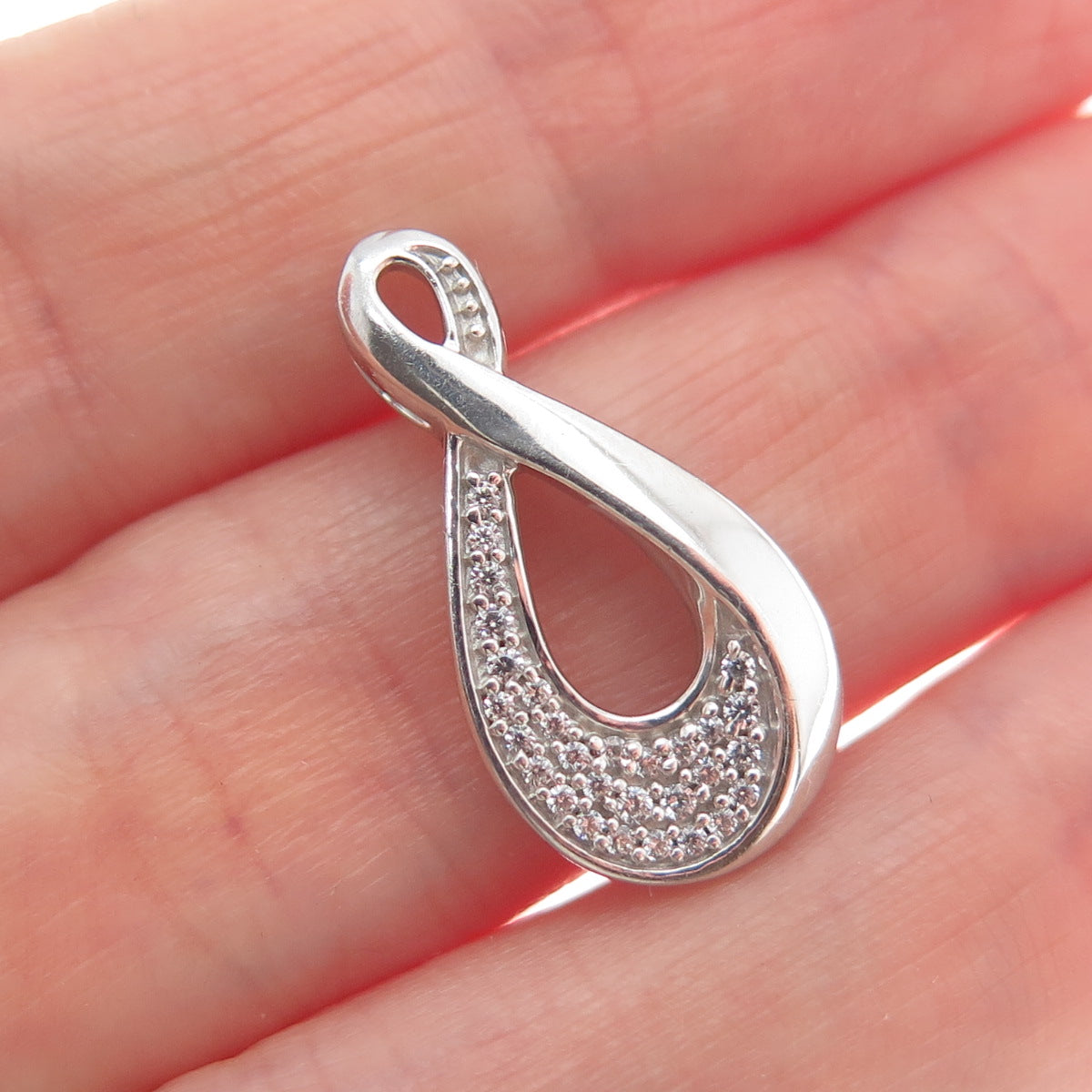 925 Sterling Silver Round-Cut Shaped C Z Infinity Slide Pendant