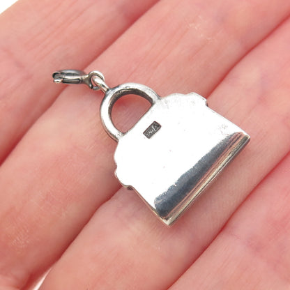 925 Sterling Silver Vintage Enamel Ladies Purse Spring Ring Lock Charm Pendant