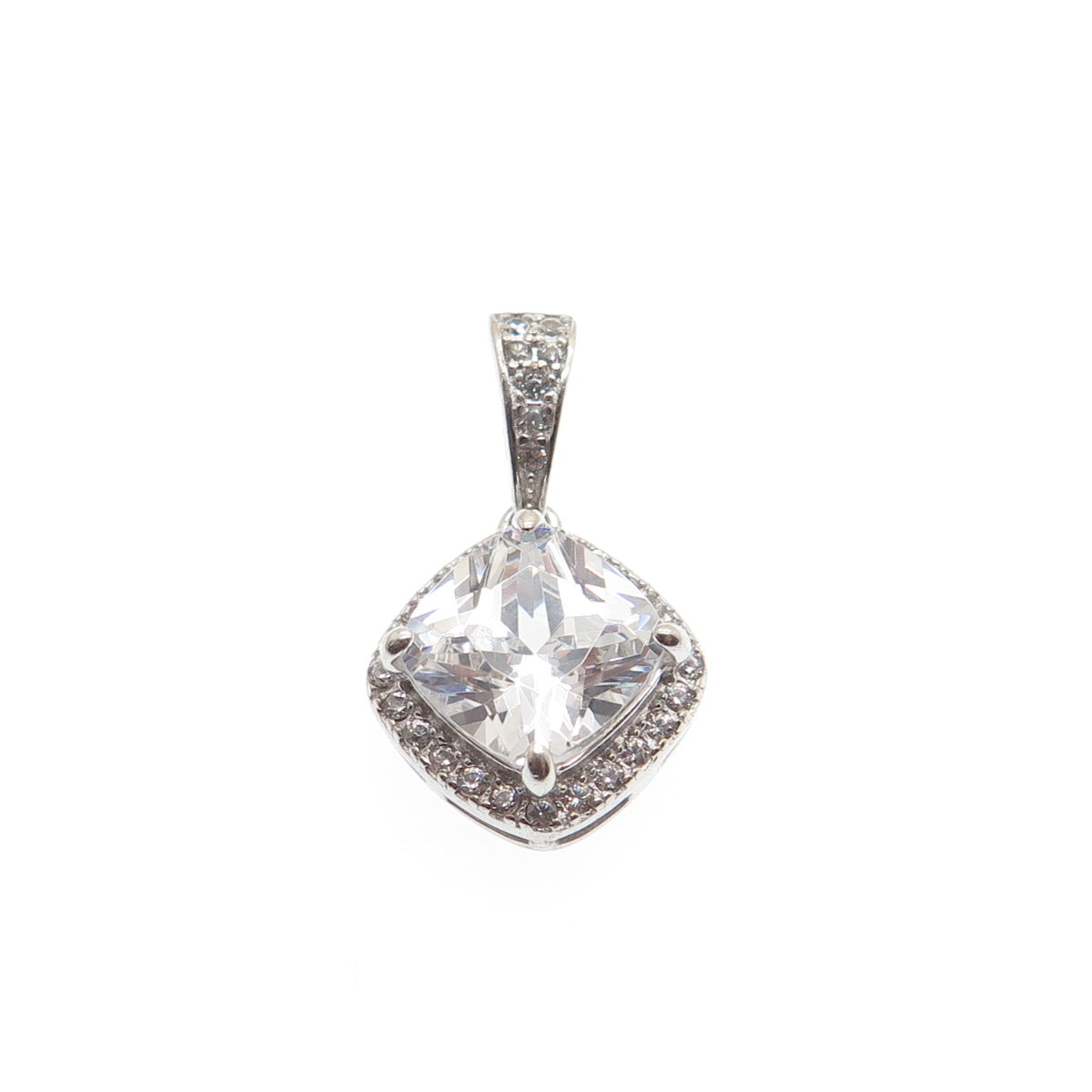 925 Sterling Silver Cushion & Round-Cut C Z Minimalist Charm Pendant