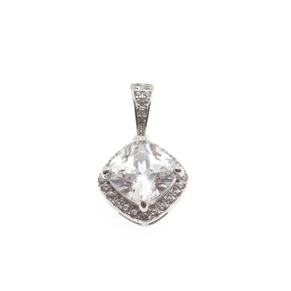 925 Sterling Silver Cushion & Round-Cut C Z Minimalist Charm Pendant