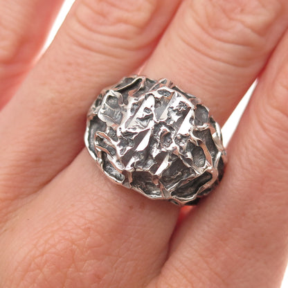 925 Sterling Silver Vintage Modernist Oxidized Ring Size 8.5