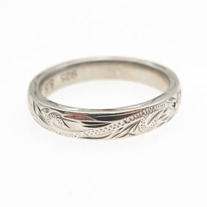 925 Sterling Silver Engraved Floral Wedding Band Ring Size 8.5
