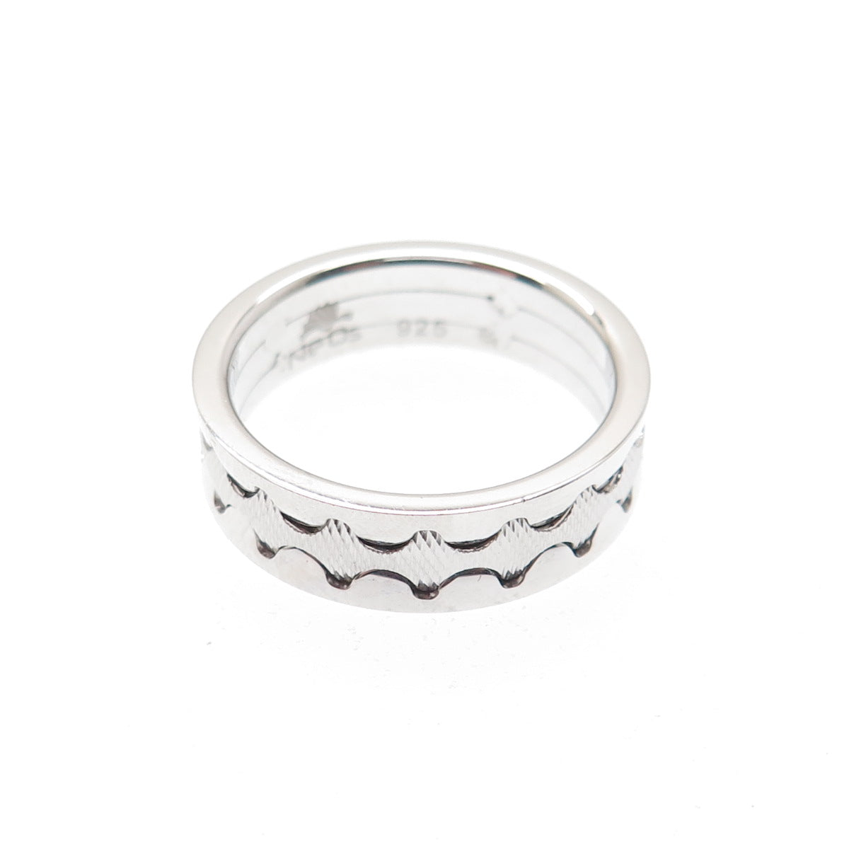 NEOS 925 Sterling Silver Textured Zig-Zag Band Ring Size 8