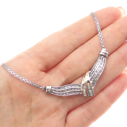 SUN 925 Sterling Silver 14K Gold Real Diamond Bismark Chain Necklace 16"