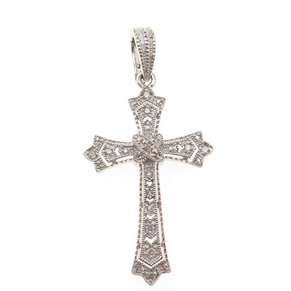 925 Sterling Silver Real Round-Cut Diamond Cross Charm Pendant
