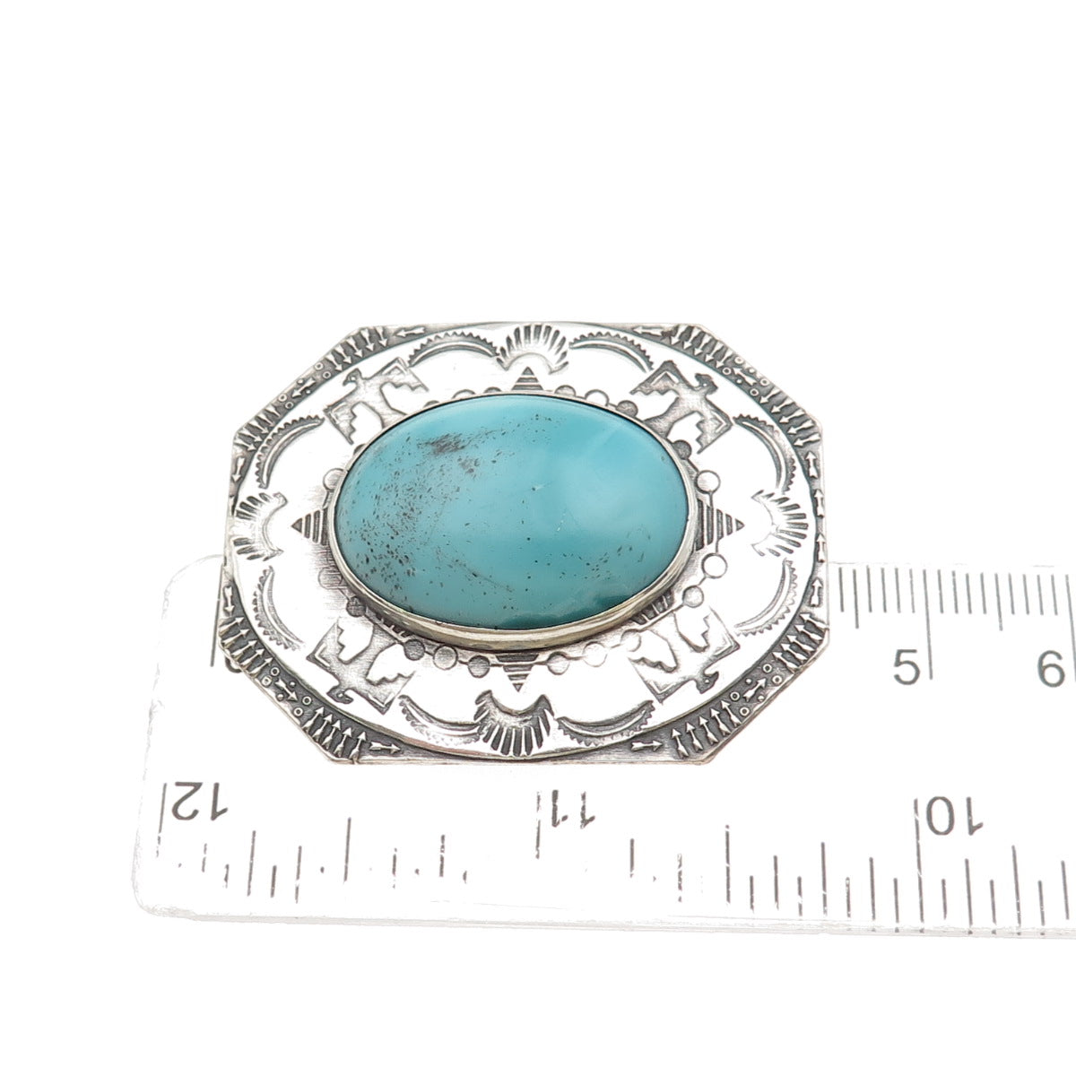 Old Pawn Sterling Silver Vintage Southwestern Turquoise Thunderbird Pin Brooch