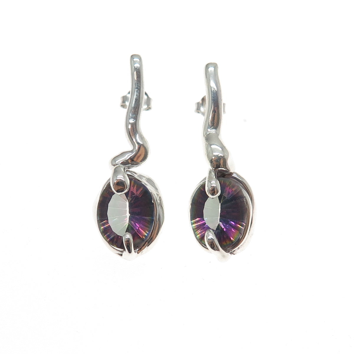 925 Sterling Silver Vintage Real Mystic Topaz Modernist Dangle Earrings