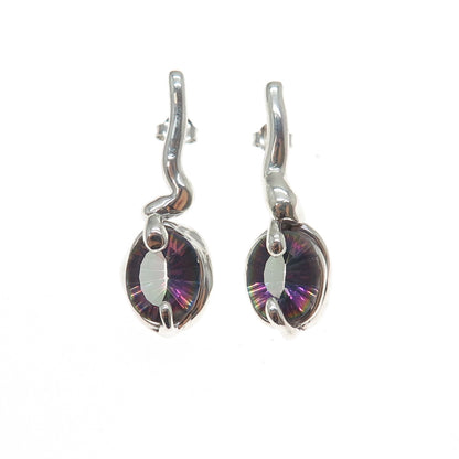 925 Sterling Silver Vintage Real Mystic Topaz Modernist Dangle Earrings