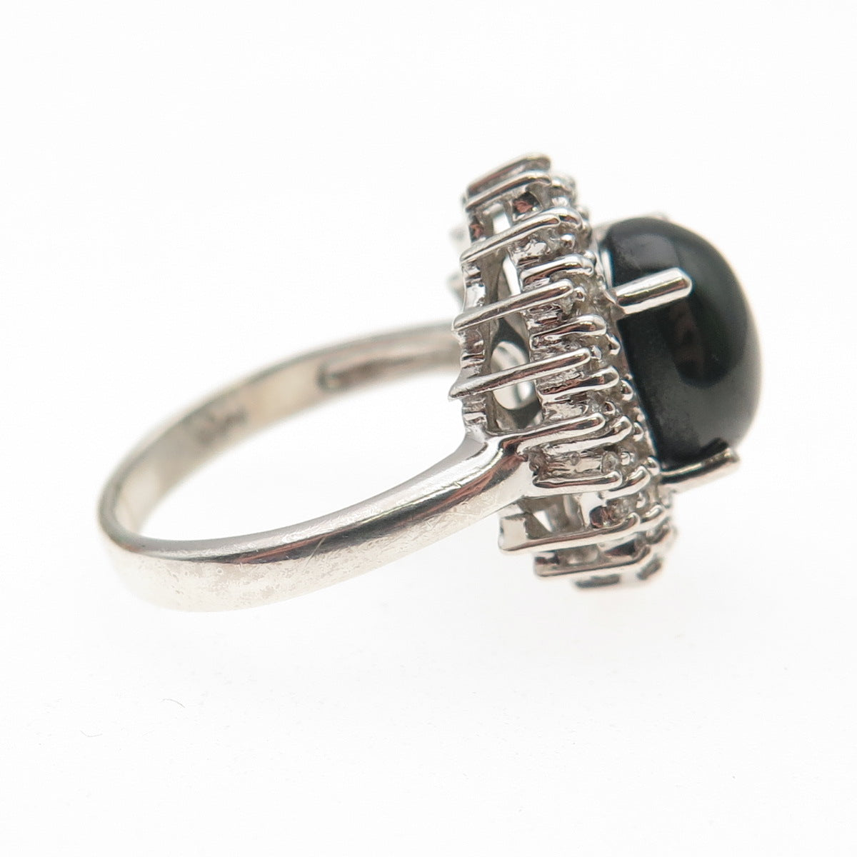 D'JOY 925 Sterling Silver Real Round-Cut Diamond & Sapphire Ring Size 5.25