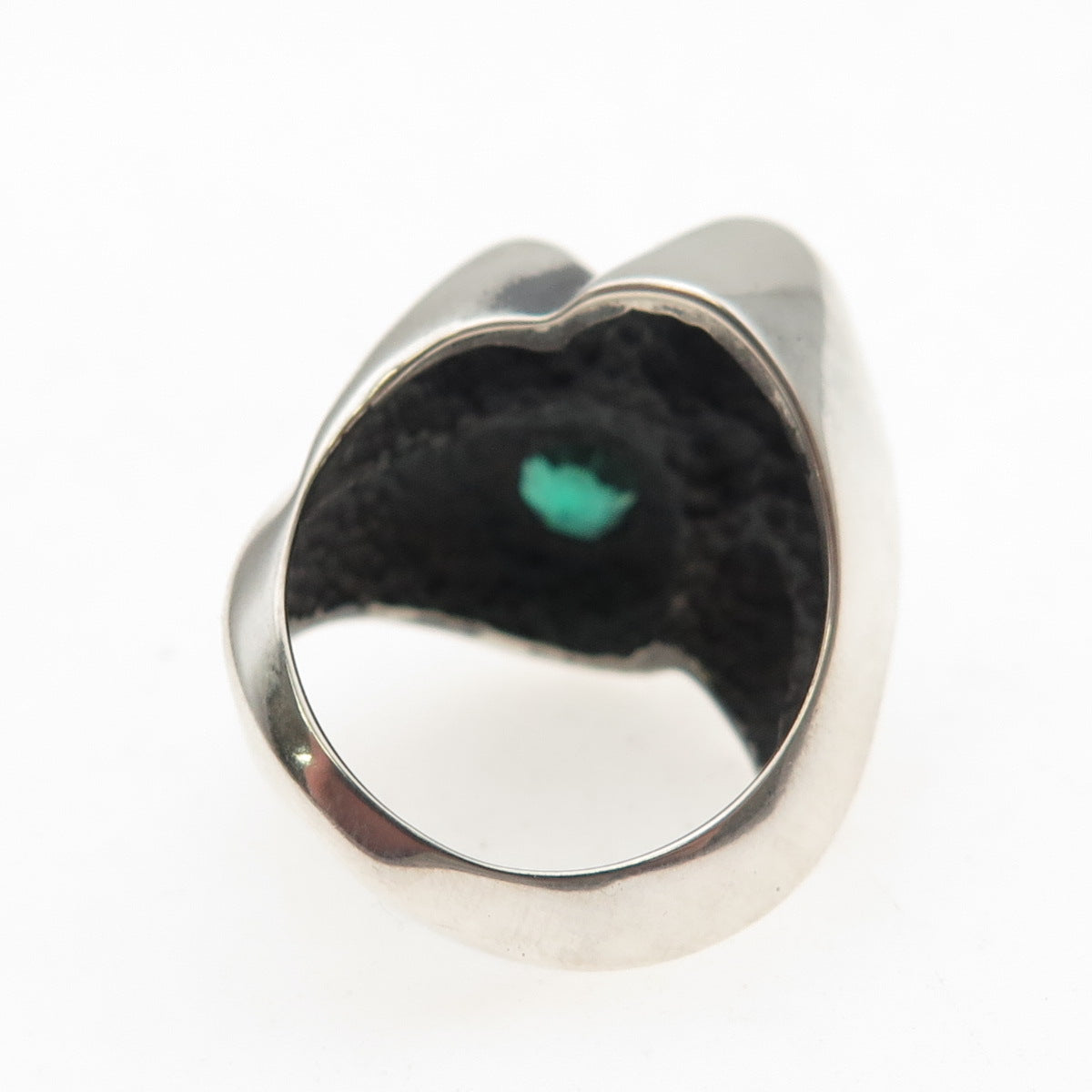 925 Sterling Silver Vintage Green & White C Z Modernist Ring Size 7.25