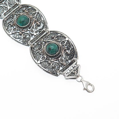 925 Sterling Silver Vintage Real Eilat Filigree Panel Link Oxidized Bracelet 7"
