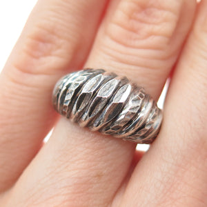 925 Sterling Silver Vintage Modernist Ribbed Dome Oxidized Ring Size 6.5