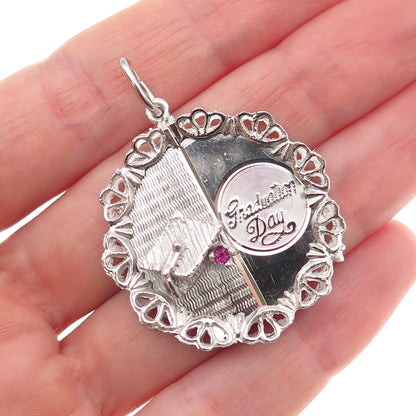 Art's Elegance Sterling Silver Vintage Rhinestone Graduation Day Charm Pendant