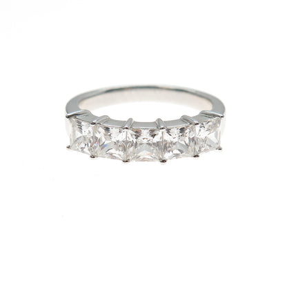 925 Sterling Silver Princess-Cut C Z Half Eternity Ring Size 7.25