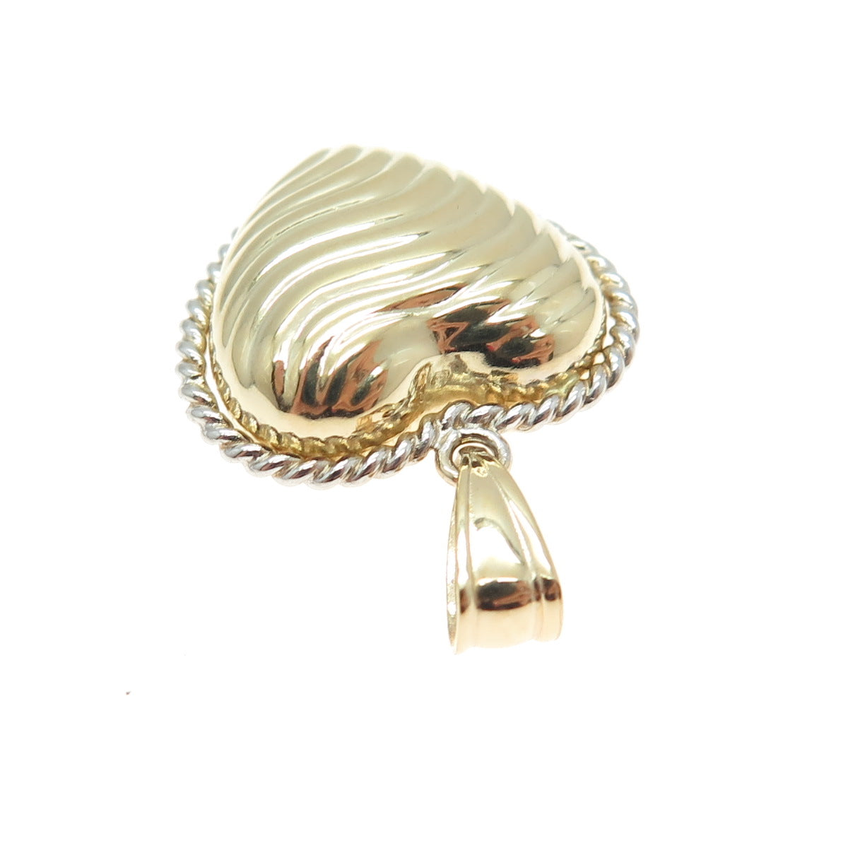 14K Yellow Gold Wavy Roped Heart Minimalist Charm Pendant