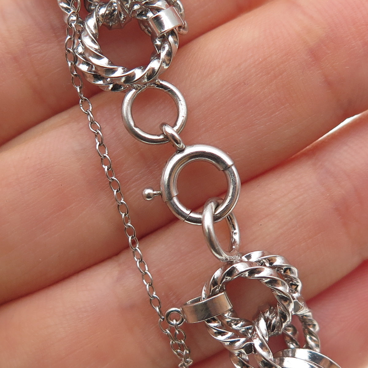 1/20 12K White Gold Filled Antique Art Deco Double Rolo Link Bracelet 6.75"