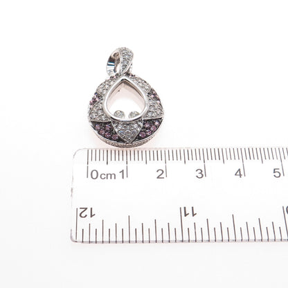 MEDA 925 Sterling Silver Round-Cut Pink & White C Z Teardrop Charm Pendant