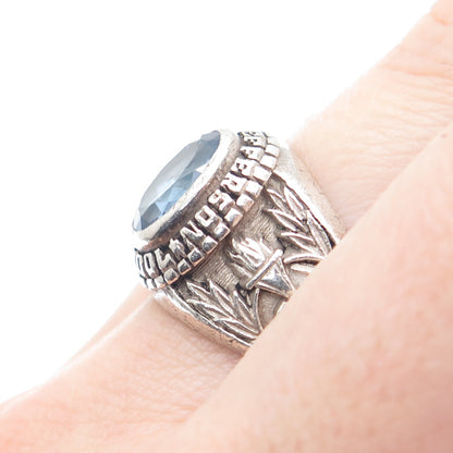925 Sterling Vintage 1979 Real Blue Topaz Thomas Jefferson School Ring Size 8.25