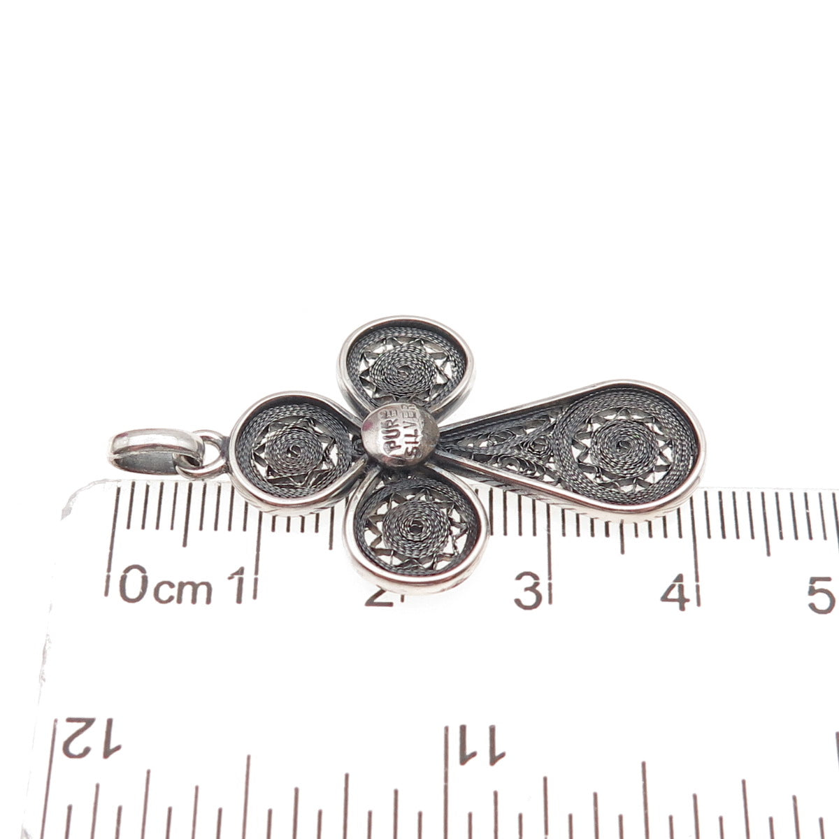 Pure 925 Sterling Silver Vintage Cross Filigree Oxidized Charm Pendant