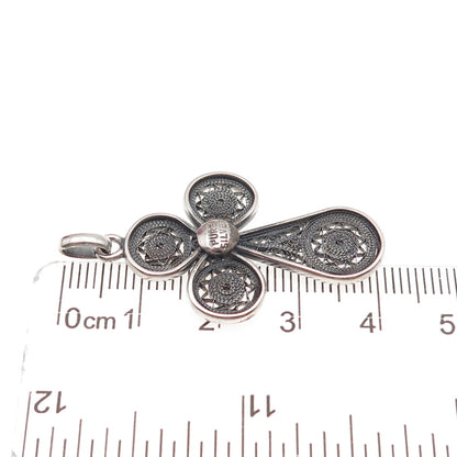 Pure 925 Sterling Silver Vintage Cross Filigree Oxidized Charm Pendant