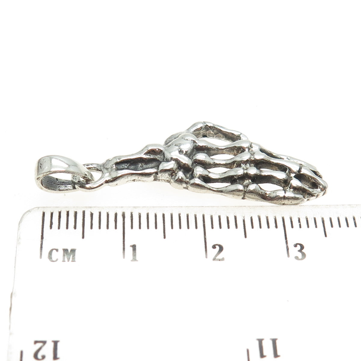 925 Sterling Silver Vintage Skeleton Hand Biker Pendant