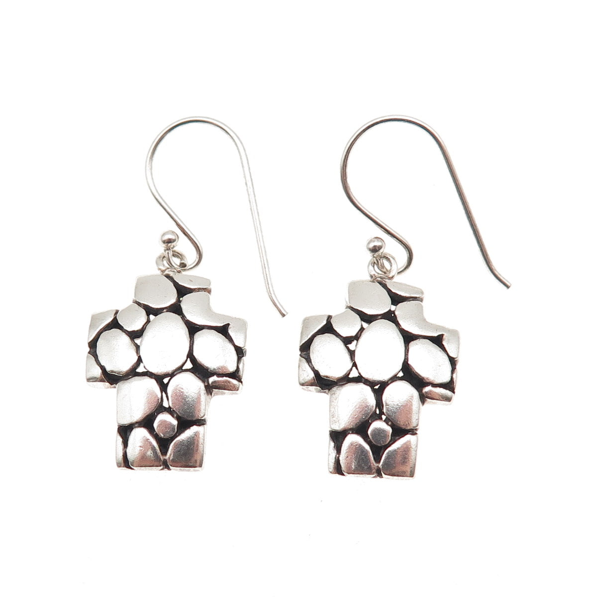 925 Sterling Silver Vintage Kali Dotted Cross Dangle Earrings