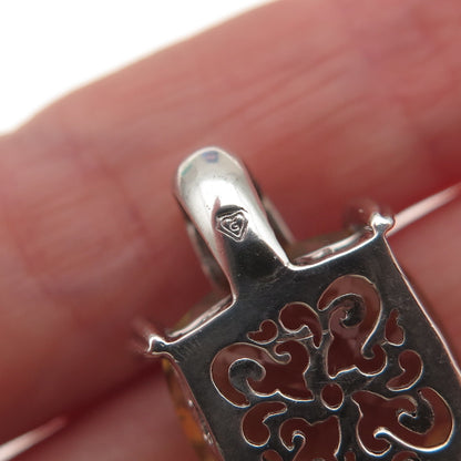925 Sterling Silver Real Smoky Quartz & Amethyst Charm Pendant