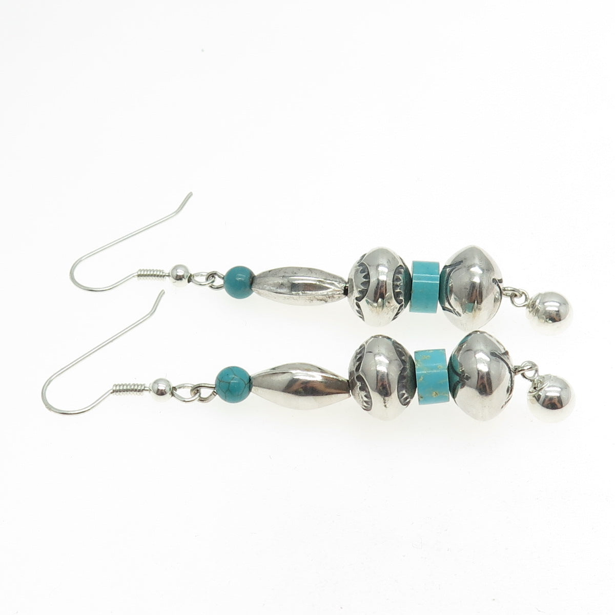 Old Pawn 925 Sterling Silver Southwestern Bisbee Turquoise Navajo Pearl Earrings