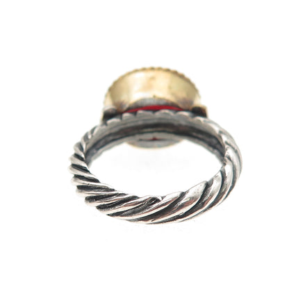 925 Sterling Silver 24K Gold Filled Vintage Real Carnelian Ring Size 6.25