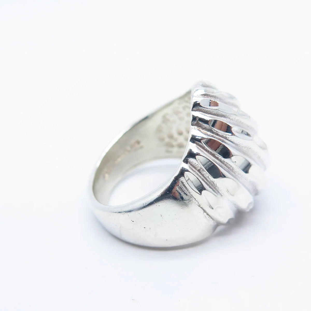 925 Sterling Silver Vintage Ribbed Wide Ring Size 5