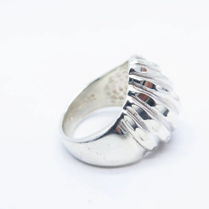 925 Sterling Silver Vintage Ribbed Wide Ring Size 5