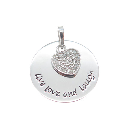 HAN 925 Sterling Silver Real Diamond Live Love And Laugh Heart Tag Pendant