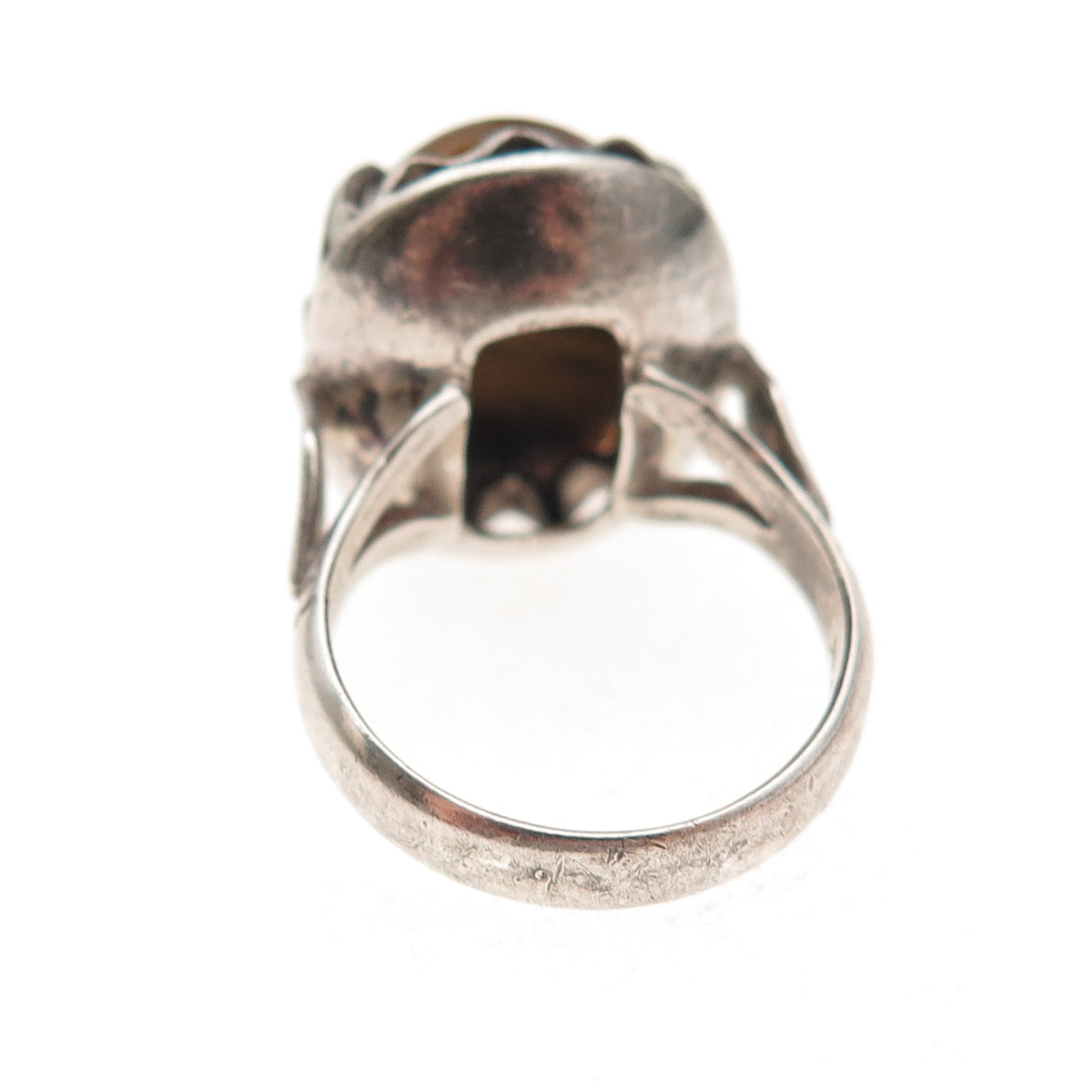 925 Sterling Silver Vintage Real Tiger Eye Modernist Oxidized Ring Size 6