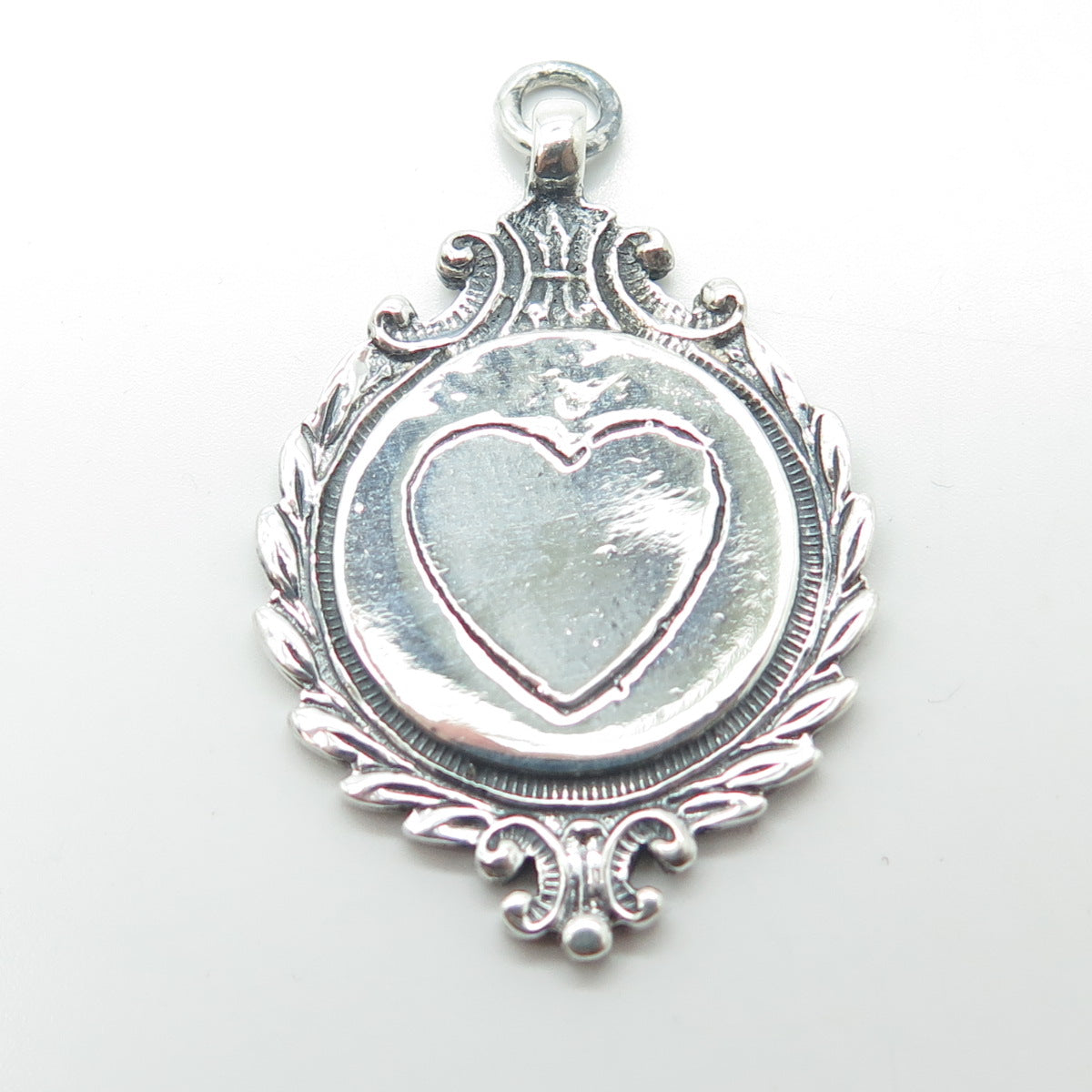 925 Sterling Silver Vintage Loving Heart Medal Pendant