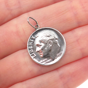 900 Silver Vintage 1959 US Roosevelt One Dime Coin Charm Pendant
