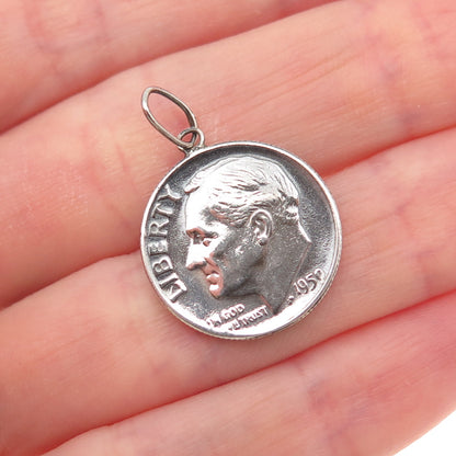 900 Silver Vintage 1959 US Roosevelt One Dime Coin Charm Pendant