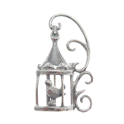 LANG Sterling Silver Antique Art Deco Bird Cage Fleur de Lis Oxidized Pin Brooch