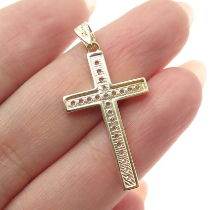 14K Yellow Gold Round-Cut C Z Cross Religious Charm Pendant