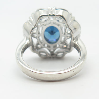 925 Sterling Silver White & Blue C Z Wide Ring Size 8