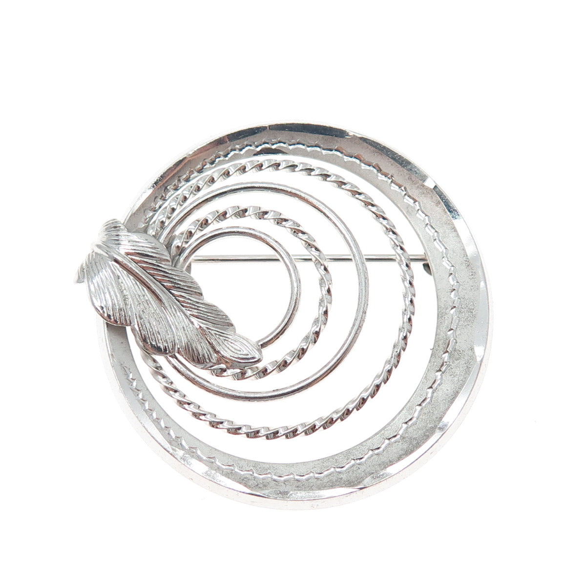 CURTIS CREATIONS 925 Sterling Antique Art Deco Multi-Circle Feather Pin Brooch