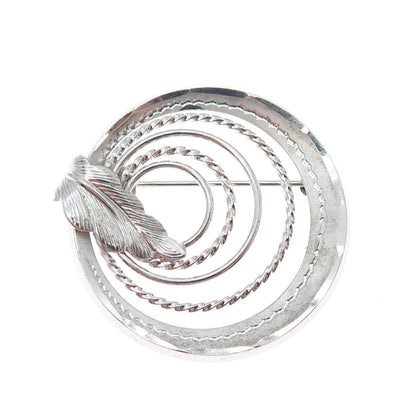 CURTIS CREATIONS 925 Sterling Antique Art Deco Multi-Circle Feather Pin Brooch