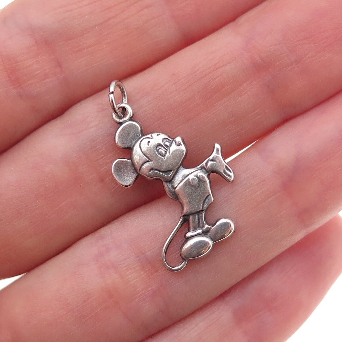 Disney 925 Sterling Silver Vintage Mickey Mouse Oxidized Charm Pendant