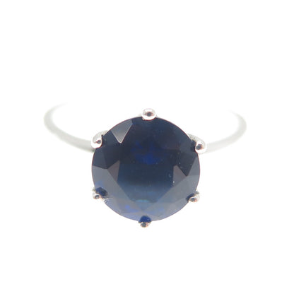 DAZZLERS 925 Sterling Silver Round-Cut Nano Blue Sapphire Ring Size 6.75