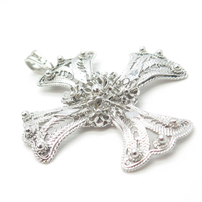 950 Silver Vintage Filigree Large Cross Pendant